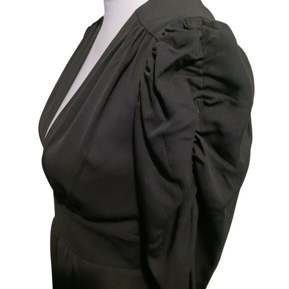 NEW Amanda Uprichard Analeigh Shirred Long Sleeve Faux-Wrap Mini‎ Dress Black S - Picture 6 of 16